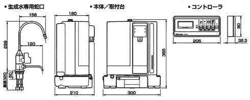還元水･強酸性水連続生成器TYU-401Sアンダーシンクタイプ寸法 