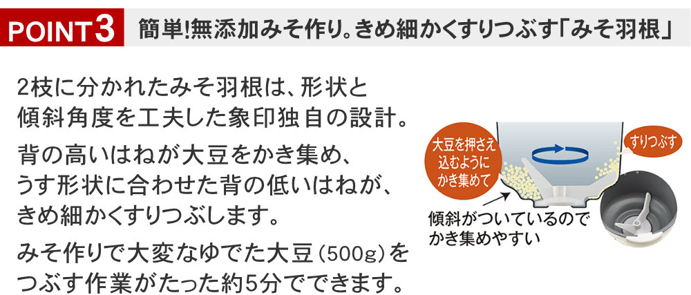 象印 餅つき機 力もち BS-ED10 はきめ細かくすりつぶす「みそ羽根」で簡単無添加味噌づくり