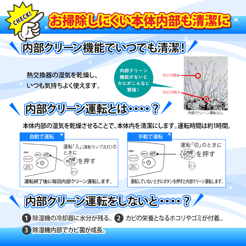  三菱電機 衣類乾燥除湿機MJ-P180ZX-Wはお掃除しにくい本体内部も清潔に