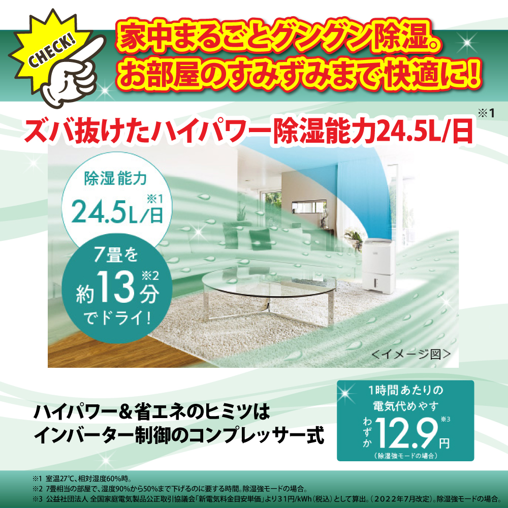 三菱電機 衣類乾燥除湿機MJ-PV250ZXはズバ抜けたハイパワー除湿能力24.5L/日