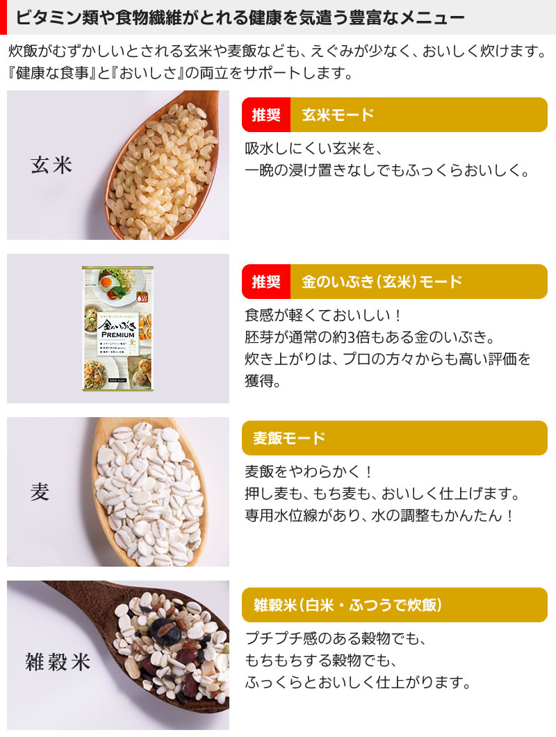三菱電機IHジャー炊飯器NJ-VW10Gのライフスタイルに合わせた多様な炊飯メニュー