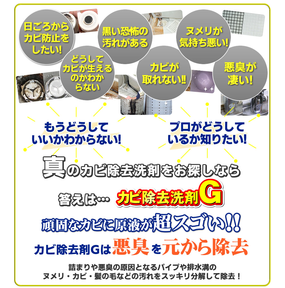 おそうじ天下カビ除去洗剤G(2L)はつまりや悪習の原因となるパイプや排水溝のヌメリ・カビ・髪の毛等の汚れをすっきり分解